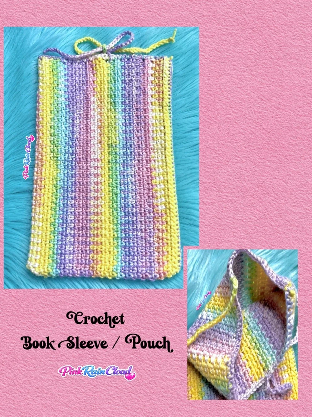 PinkRainCloud Handmade Pastel Crochet Book Pouch Sleeve Pouch Soft Textured